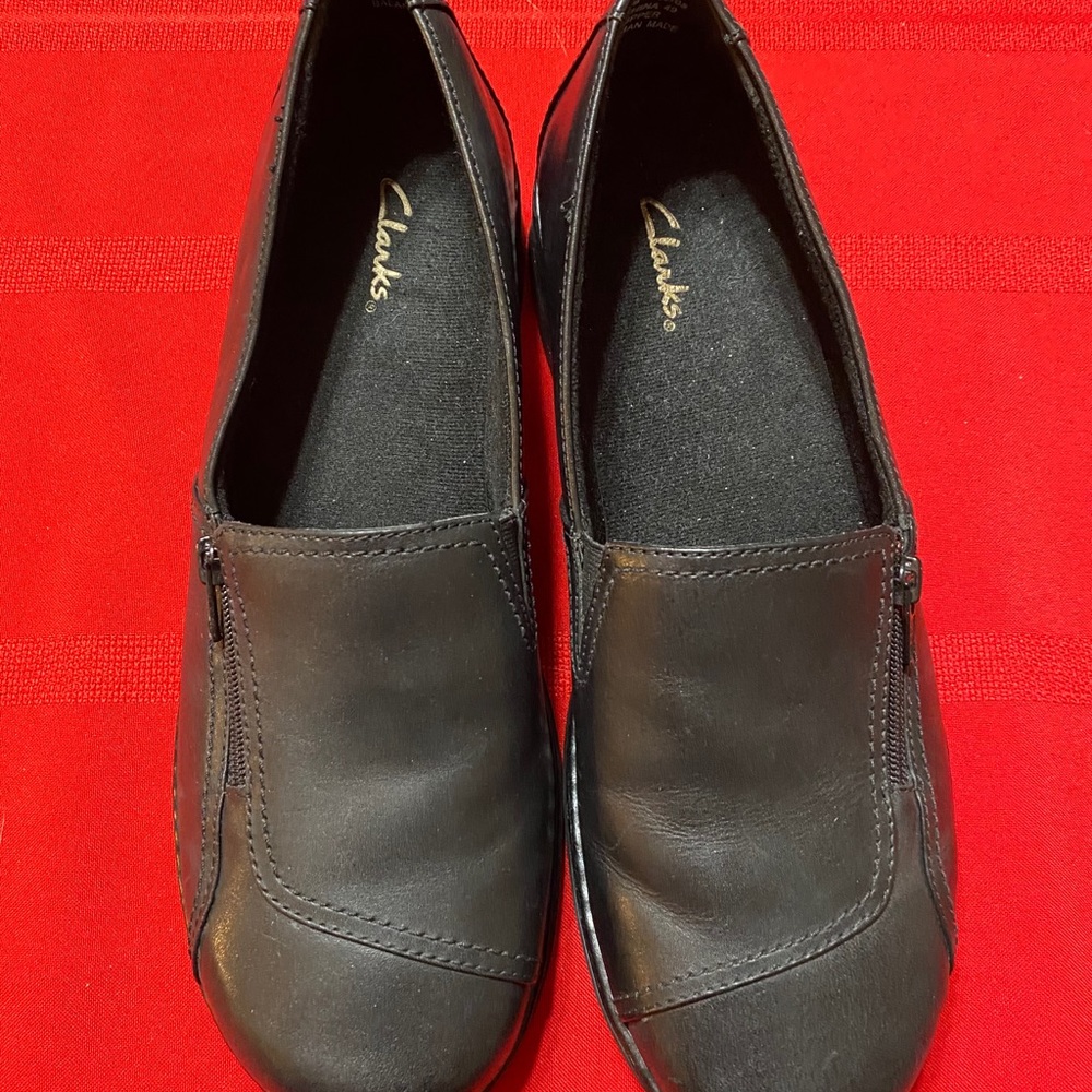 Clarks Leather Slip-On Comfort Loafers 1.25” Heel